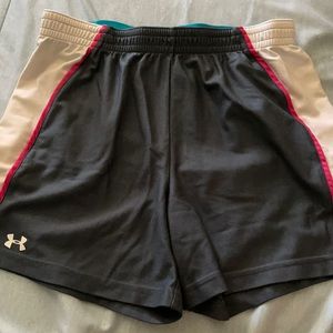 Grey, turquoise, and pink shorts